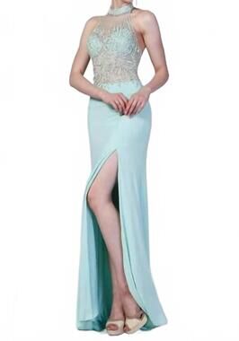 NEW CINDERELLA DIVINE halter fitted illusion top gown in mint green